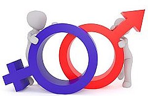 Grafik von einem Mann und einer Frau mit männlichem und weiblichem Symbol