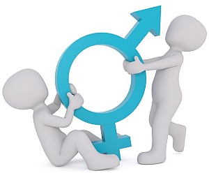 Grafik von einem Mann und einer Frau mit verbundenem männlichen und weiblichen Symbol