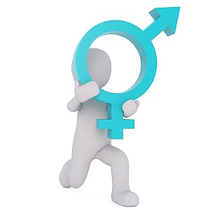 Grafik von einer Person mit verbundenem männlichen und weiblichen Symbol